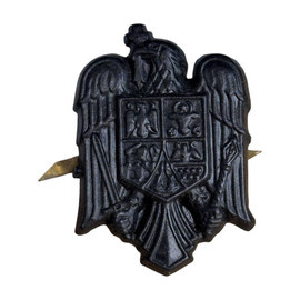 BADGE - ROMANIAN COAT OF ARMS - MILITARY TECHNICAL ACADEMY GRADUATE - ROMANIAN ARMY MILITARY SURPLUS - BLACK - IN GOOD CONDITION