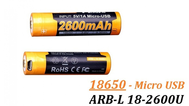 Fenix 18650 - 2600mAh - Micro-USB Rechargeable Battery - ARB-L 18-2600U