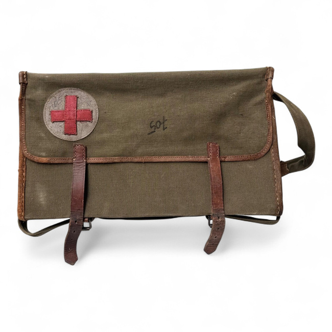Patriotic Guards Medical Bag - Red Cross - Communist Era R.S.R. - Romanian Army Military Surplus - OD Green - In Good Condition