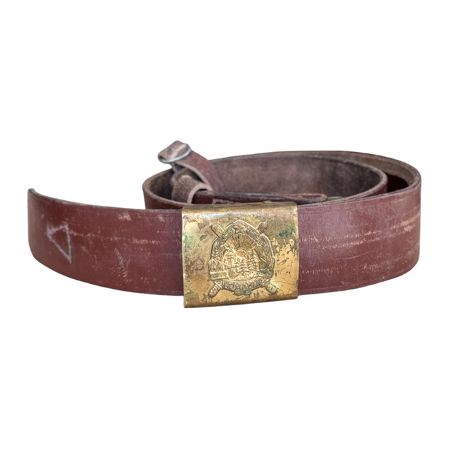 LEATHER BELT WITH GOLDEN BUCKLE - MILITARY SURPLUS ROMANIAN ARMY - USED