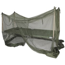 Mosquito net for camp bed with 4 wooden legs - British Army Surplus - OD Green - Used