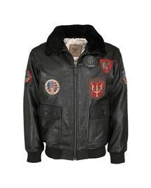 TOP GUN LEATHER FLIGHT JACKET - WITH FUR COLLAR - BLACK - MIL-TEC