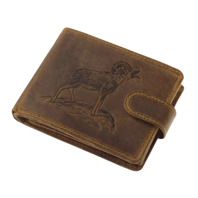 Leather Wallet for Hunters with Print - Mouflon - Brown - GreenDeed