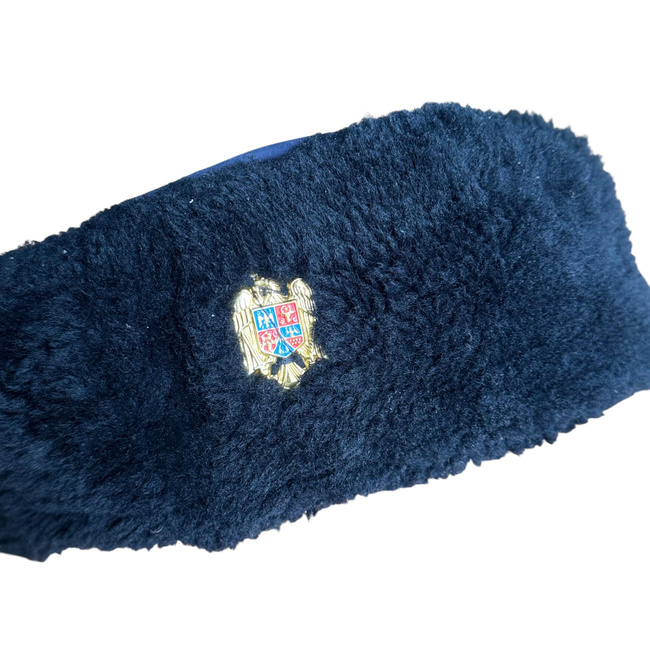 WINTER CAP FOR CADRES - SOVIET PERIOD - ROMANIAN ARMY MILITARY SURPLUS - NAVY BLUE WITH BLACK FUR - IN GOOD CONDITION