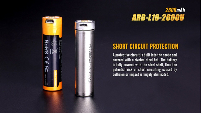 Fenix 18650 - 2600mAh - Micro-USB Rechargeable Battery - ARB-L 18-2600U