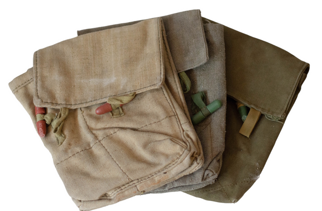 AK-47 MAGAZINE CARRIER WITH 4 COMPARTMENTS - MILITARY SURPLUS FROM ROMANIAN ARMY - VARIOUS SHADES - IN GOOD CONDITION