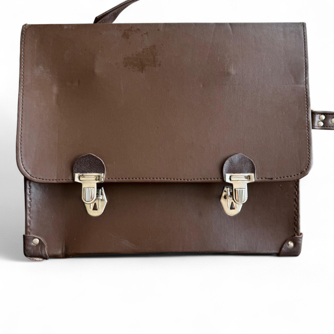 Vintage Briefcase - Faux Leather - 42 x 33 cm - Romanian Army Military Surplus - Brown - In Good Condition