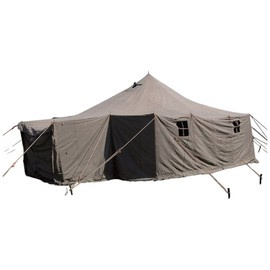 TENT WITH PORCH AND FRAME - 5 X 5 M - BULGARIAN ARMY MILITARY SURPLUS - USED