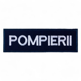 Ecuson POMPIERII piept cu contur bleumarin - aplicare prin coasere - 10x2,5 cm