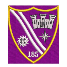 EMBLEMA – BATALIONUL 185 SPRIJIN MURES - TIMISOARA ACCESORIU OFICIAL - BRODATA PE SUPORT MOV