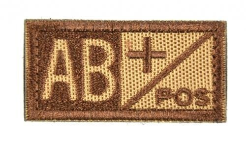 PATCH BLOOD TYPES VELCRO (AB+ POSITIVE) 5 x 2,5 CM COYOTE/BROWN