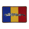 Ecuson Lupul Dacic cu aplicare Velcro (cu scai) - 7,5x4,5 cm - brodat pe suport tricolor cu contur maro