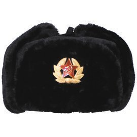 Russian Fur Winter Hat, black, with badge