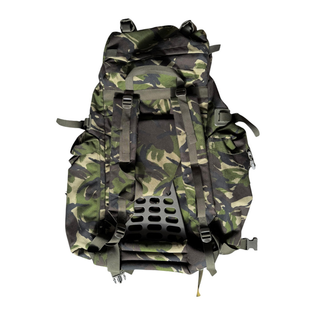 BIG MILITARY COMBAT BACKPACK WITH POCKET, DETACHABLE OUTER POUCH - MOTEXCO - 90L - MILITARY SURPLUS ROMANIAN ARMY - CAMOUFLAGE MOSAIC FOREST DPM - IN GOOD CONDITION