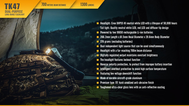 Flashlight Fenix TK47, water resistant