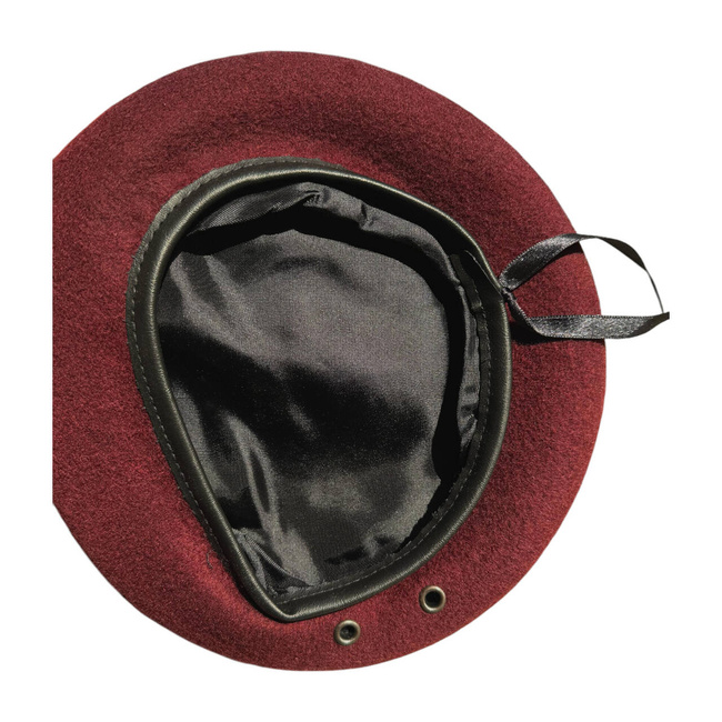 DARK RED BERET WITH LEATHER EDGE - ROMANIAN ARMY MILITARY SURPLUS - IN GOOD CONDITION