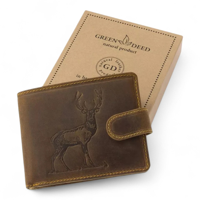 Leather Wallet for Hunters with Print - Red Deer - Brown - GreenDeed