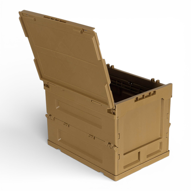 Foldable Plastic Storage Box with Hinged Lid - 20 L - Khaki - MFH