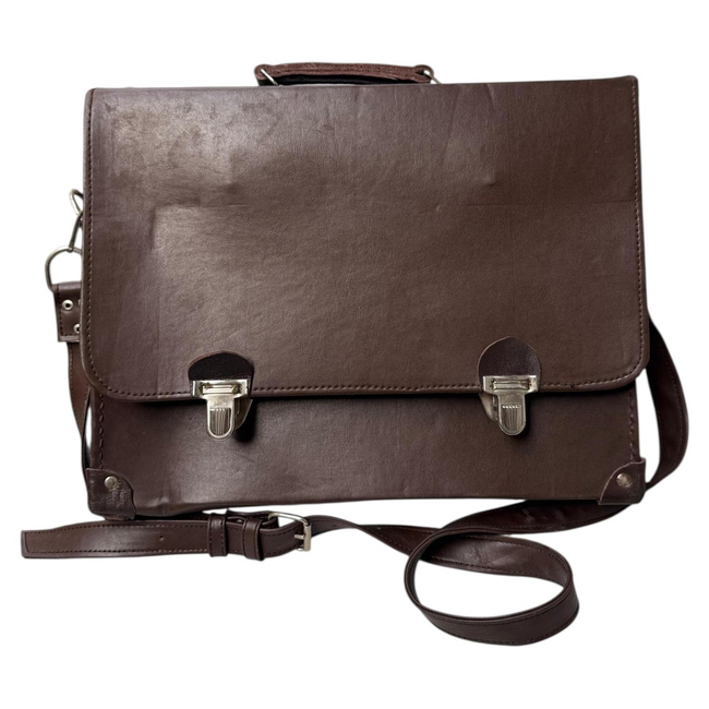 Vintage Briefcase - Faux Leather - 42 x 33 cm - Romanian Army Military Surplus - Brown - In Good Condition