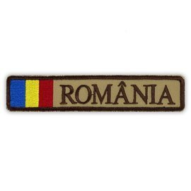 ECUSON ROMANIA CU DRAPEL BEJ FORTE TERESTRE15x2.5cm