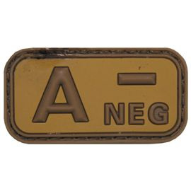 3D VELCRO PATCH - 5 x 2.5 CM - MFH® - BROWN/KHAKI - BLOOD GROUP "A NEG"