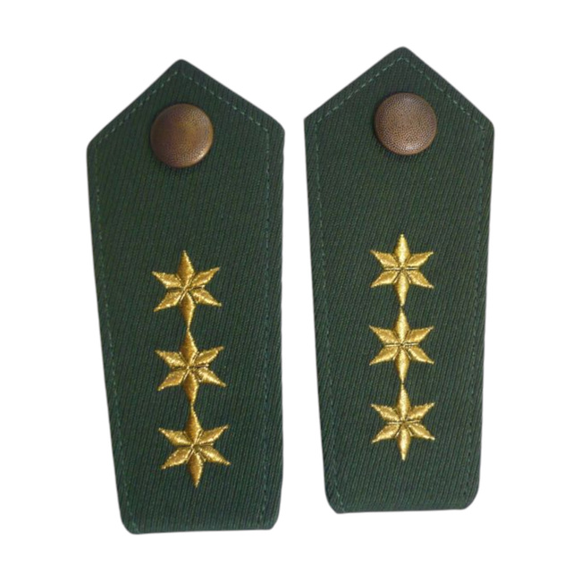 PAIR OF POLICE EPAULETTES – 3 STARS – OD GREEN/GOLDEN – WEST GERMAN FEDERAL POLICE – LIKE NEW