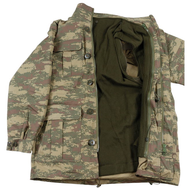 FIELD PARKA JACKET WITH LINING - MODEL M2008 - RIP STOP - TURKISH ARMY MILITARY SURPLUS - CAMO - USED