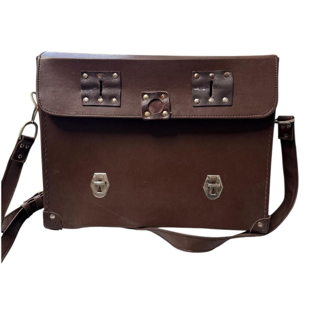 Vintage Briefcase - Faux Leather - 42 x 33 cm - Romanian Army Military Surplus - Brown - In Good Condition