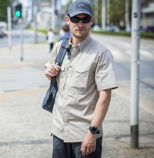 SHORT-SLEEVED SHIRT - DEFENDER MK2 - POLYCOTTON RIPSTOP - Helikon-Tex - BLACK