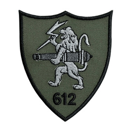 EMBLEMA BRODATA BATALIONUL 612 ARTILERIE ANTITANC MARAMURES - MODEL OFICIAL - APLICARE VELCRO (CU SCAI) - OLIV