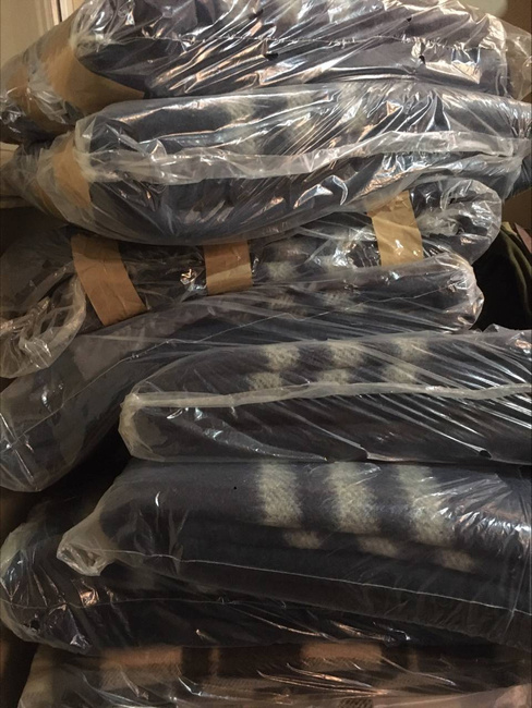 Vintage Wool Blend Blanket - 140 x 200 cm - Romanian Army Military Surplus - Blue with 3 White Stripes - In Good Condition