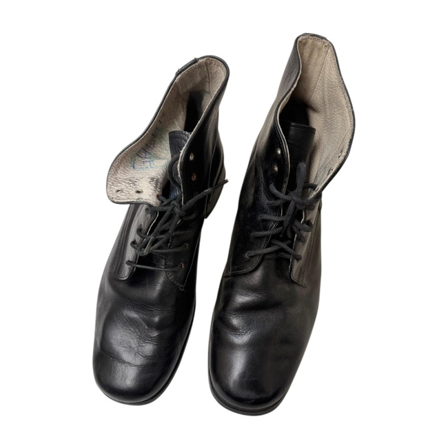 Leather Lace-Up Boots - Romanian Army Military Surplus - Black - In Good Condition