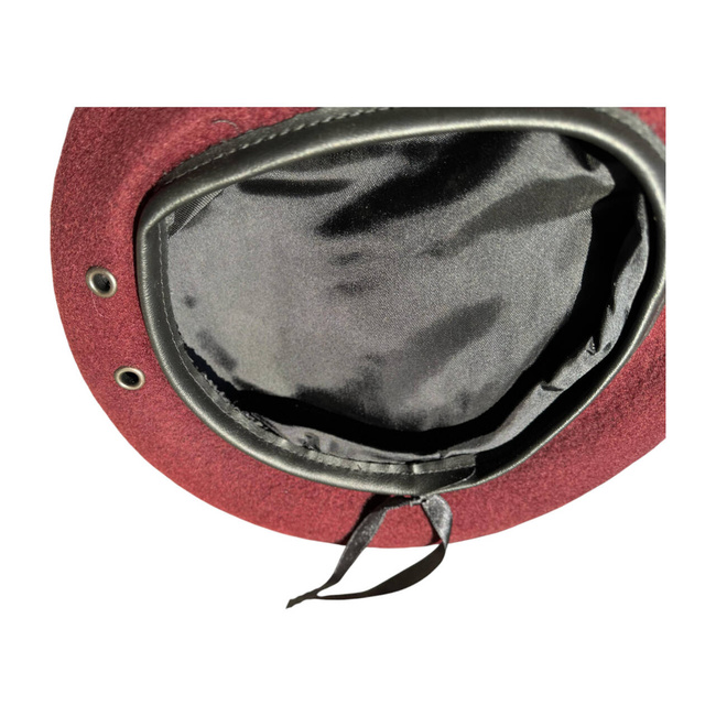 DARK RED BERET WITH LEATHER EDGE - ROMANIAN ARMY MILITARY SURPLUS - IN GOOD CONDITION