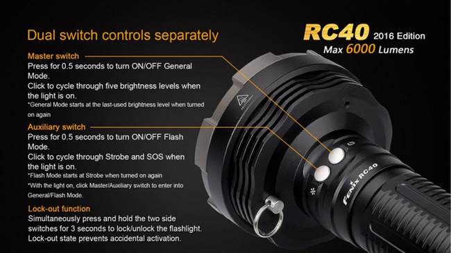 Flashlight Fenix RC40, water resistant