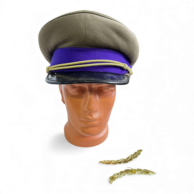 Non-Commissioned Officers Cap - Quartermaster - Ceremonial Model with Cord and Gold Embroidery - Romanian Army Military Surplus - Purple/OD Green - Good Condition