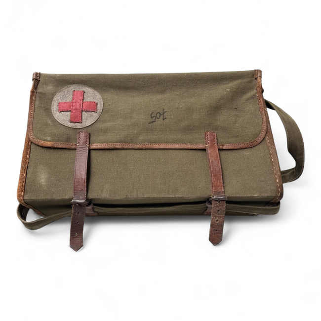 Patriotic Guards Medical Bag - Red Cross - Communist Era R.S.R. - Romanian Army Military Surplus - OD Green - In Good Condition