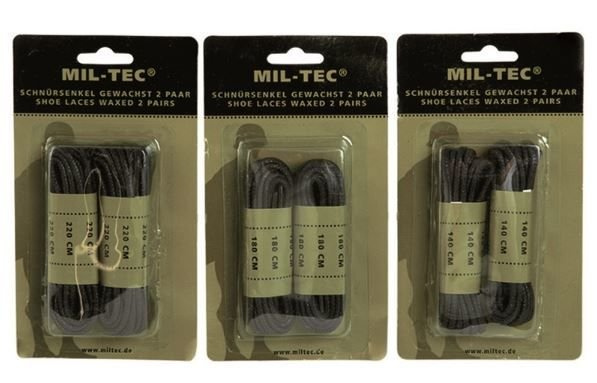 WAXED COTTON LACES - 220 CM - SET OF 2 PAIRS - Mil-Tec - BLACK