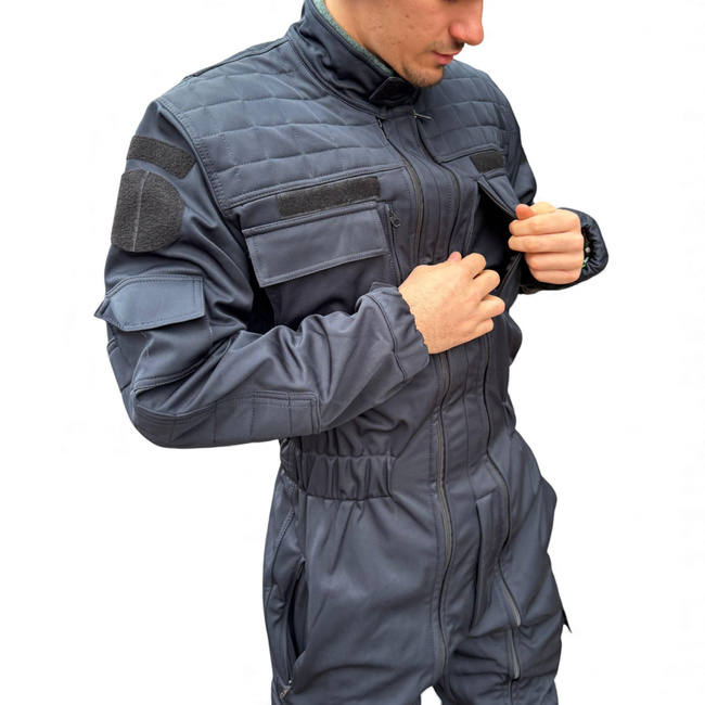 Winter Softshell Coverall For Gendarmes - With JANDARMERIA Patch And Tricolor Emblem - Navy Blue - Lecter Tactical