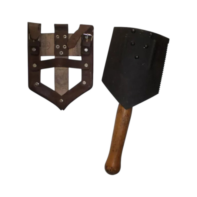 Foldable Military Shovel, Romanian Army Surplus - like new, with leather case