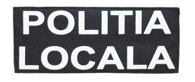 Back emblem "POLITIA LOCALA", on black backing and Velcro application - 25 x10,5 cm