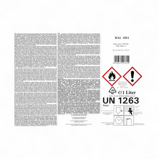 Military camouflage paint - quick drying - 1L - Coyote - RAL1011 - MFH