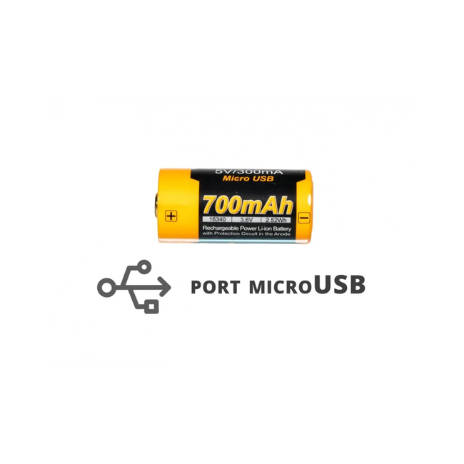 ARB-L16UP rechargeable USB battery (16340 RCR123, 700 mAh) - Fenix