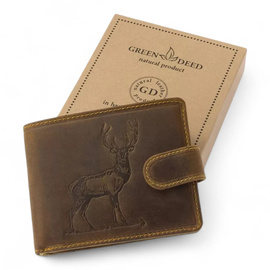 Leather Wallet for Hunters with Print - Red Deer - Brown - GreenDeed